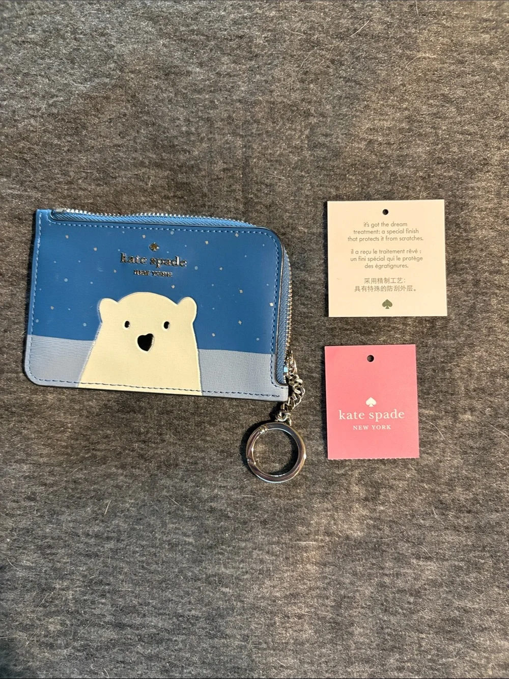 Kate Spade Arctic Friends Zip Wallet Card Case Keyring K4765